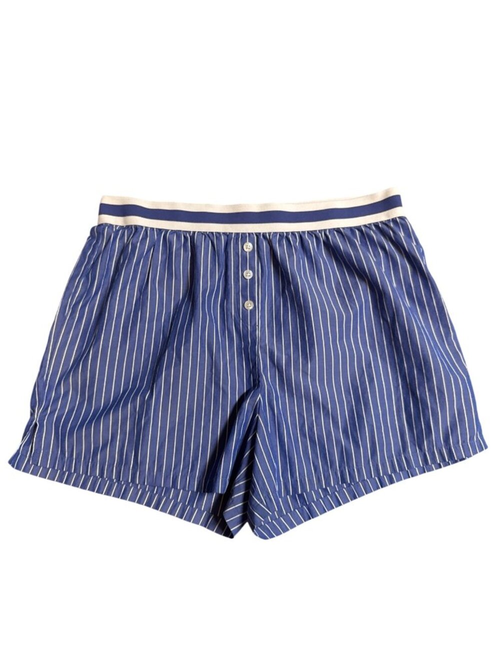 Caroline Constas Womens Striped Cotton Blend Elastic Waist Lounge Shorts Blue M